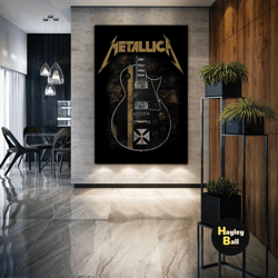 metallica poster, guitar wall art, rock music wall decor, roll up canvas, stretched canvas art, framed wall art painting