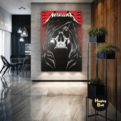 metallica poster, guitar wall art, skull wall art, rock music wall decor, roll up canvas, stretched canvas art, framed w