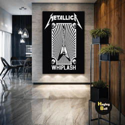 metallica poster, guitar wall art, whiplash poster, rock music wall decor, roll up canvas, stretched canvas art, framed