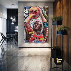 michael jordan wall art, basketball canvas art, modern art, gift for him, roll up canvas, stretched canvas art, framed w