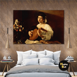 michelangelo caravaggio woman playing oud, oil painting effects modern art roll up canvas, stretched canvas art, framed
