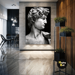 michelangelo wall art, statue of david head, modern room wall decor, roll up canvas, stretched canvas art, framed wall a