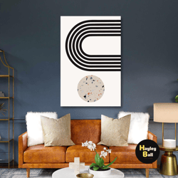 mid century decor, beige terazzo wall art, line art, half circle canvas art, roll up canvas, stretched canvas art, frame