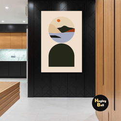 minimal wall art, seascape canvas art, sun and mountain wall art, boho decor, roll up canvas, stretched canvas art, fram