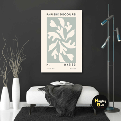 mint green wall art, leaves canvas art, matisse, boho wall art decor, roll up canvas, stretched canvas art, framed wall