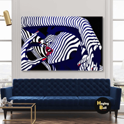 model with red lipstick and nail polish with shadow stripes illustration roll up canvas, stretched canvas art, framed wa