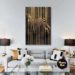 modern gold detailed zebra luxury decorative animal roll up canvas, stretched canvas art, framed wall art painting
