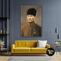 mustafa kemal ataturk, turkiye wall art, colorful portrait wall decor, roll up canvas, stretched canvas art, framed wall