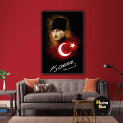 mustafa kemal ataturk, turkiye wall art, throne wall decor, roll up canvas, stretched canvas art, framed wall art painti