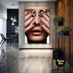 nail artwork wall art, nail art studio wall decor, roll up canvas, stretched canvas art, framed wall art painting