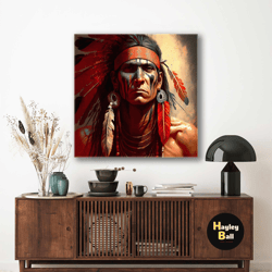 native american leader canvas art, ethnic headgear illustration roll up canvas, stretched canvas art, framed wall art pa