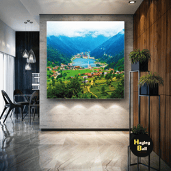 natural beauties of turkey trabzon uzungl long lake landscape roll up canvas, stretched canvas art, framed wall art pain