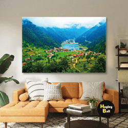 natural beauties of turkey trabzon uzungl long lake landscape roll up canvas, stretched canvas art, framed wall art pain