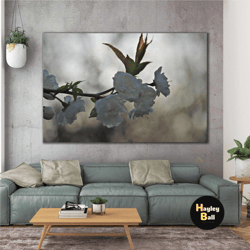 nature landscape bird perched on branch cherry blossom tree roll up canvas, stretched canvas art, framed wall art painti