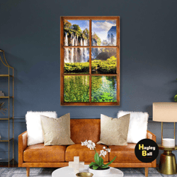 nature wall art, waterfall canvas art, wooden window wall decor, roll up canvas, stretched canvas art, framed wall art p