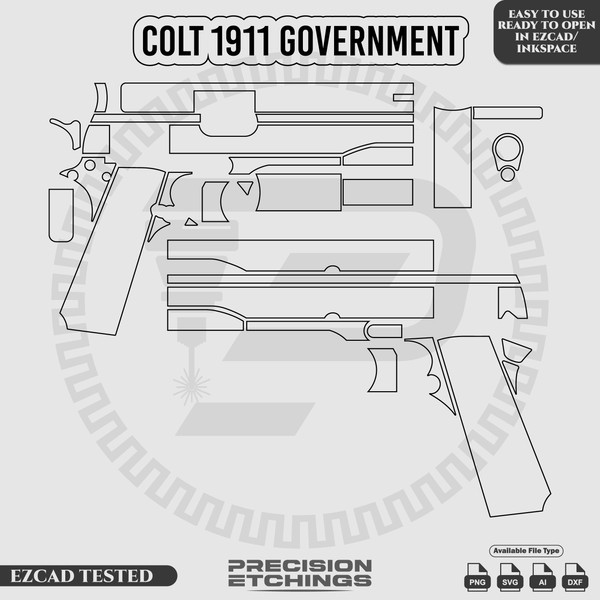 Colt 1911 government Outline/Template For laser engraving an Inspire