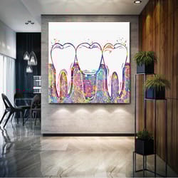 colorful teeth implant dentist office office decor roll up canvas, stretched canvas art, framed wall art painting-1