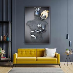 3d look chain metal double hearts wrapped together love roll up canvas, stretched canvas art, framed wall art painting