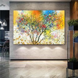 artistic rainbow tree modern decoration with oil painting effect roll up canvas, stretched canvas art, framed wall art p