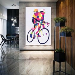 athlete riding a bicycle bicycle race illustration roll up canvas, stretched canvas art, framed wall art painting