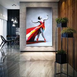 ballerina in red dress passion for dance roll up canvas, stretched canvas art, framed wall art painting