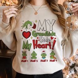 custom grinch christmas mama heart kid name shirt, personalised grinchmas shirt, grinch christmas 2023 sweatshirt, grinc
