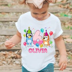 personalized bluey birthday shirt, bluey birthday girl shirts, personalized bluey shirt, custom bluey birthday shirt, bl