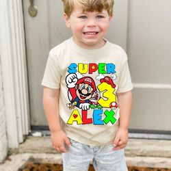 personalized super mario birthday shirt, custom super mario birthday party shirt, super mario cousin shirt, birthday mar