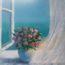 Window, Flowers, Sea