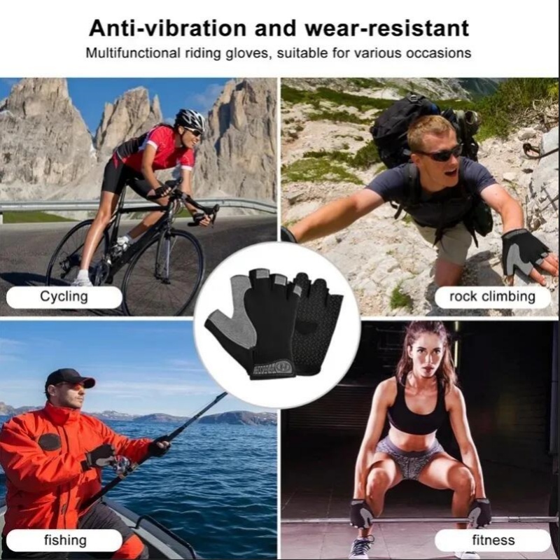 Gym Gloves Fingerless Gloves Anti-Slip Shock-Absorbing Breathable Gloves for Training Lifting Weight Cycling Performance