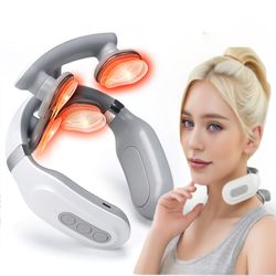 portable cordless neck shoulder massager, 4 pads 6 modes 16 levels usb charging smart gift for men women