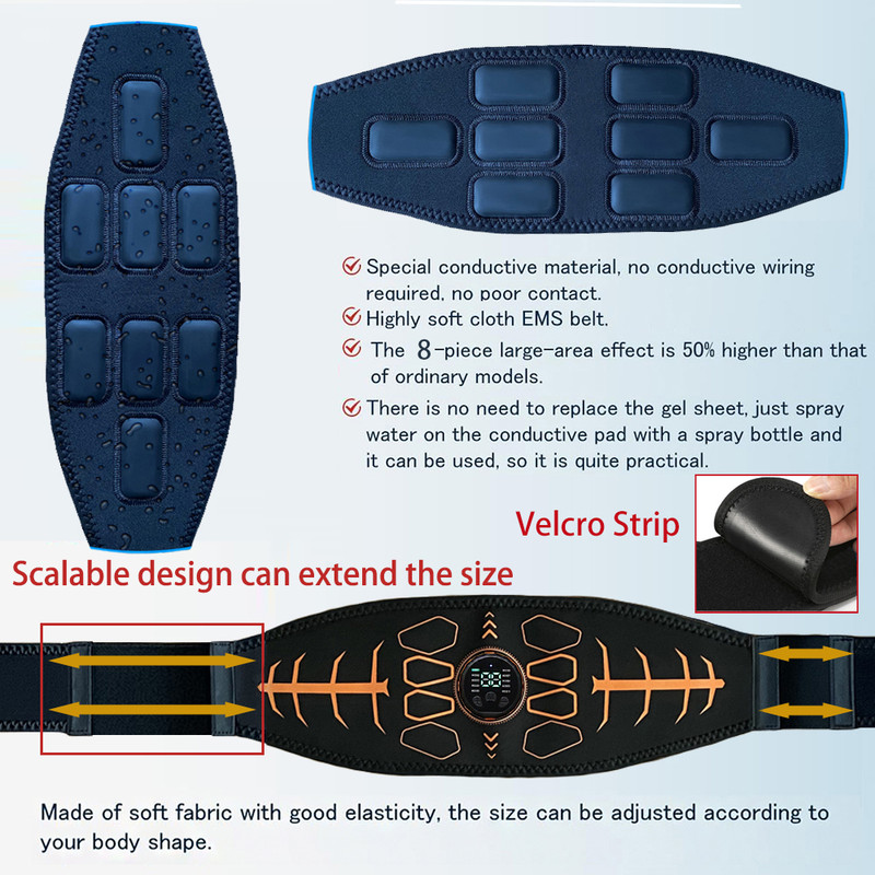 EMS Muscle Stimulator Ab Trainer, Smart Abdominal Toning Belt USB Charge, Body Massager Weight Loss Fitness Equipment