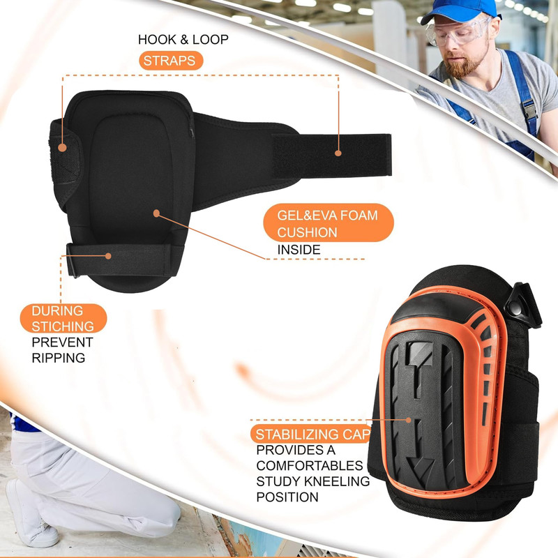 Gel Cushion Knee Pads Work Heavy Duty Support, Anti Slip Straps Kneepads for Construction Gardening Flooring Tile