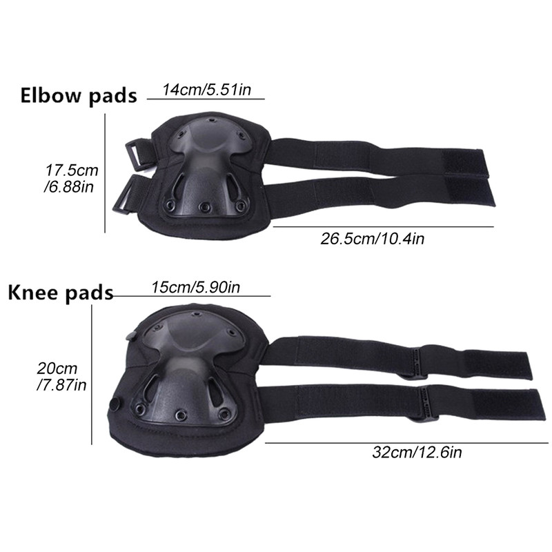 Lightweight Knee & Elbow Pads Set, Military Grade Combat Protection for Airsoft Skateboarding with Adjustable Strap