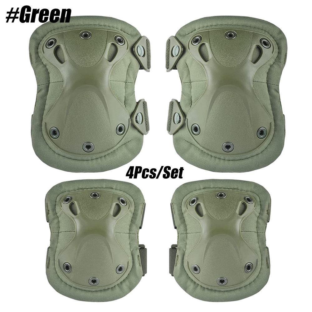Lightweight Knee & Elbow Pads Set, Military Grade Combat Protection for Airsoft Skateboarding with Adjustable Strap
