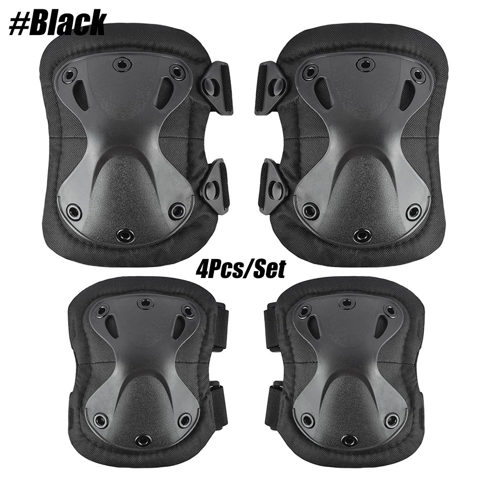 Lightweight Knee & Elbow Pads Set, Military Grade Combat Protection for Airsoft Skateboarding with Adjustable Strap