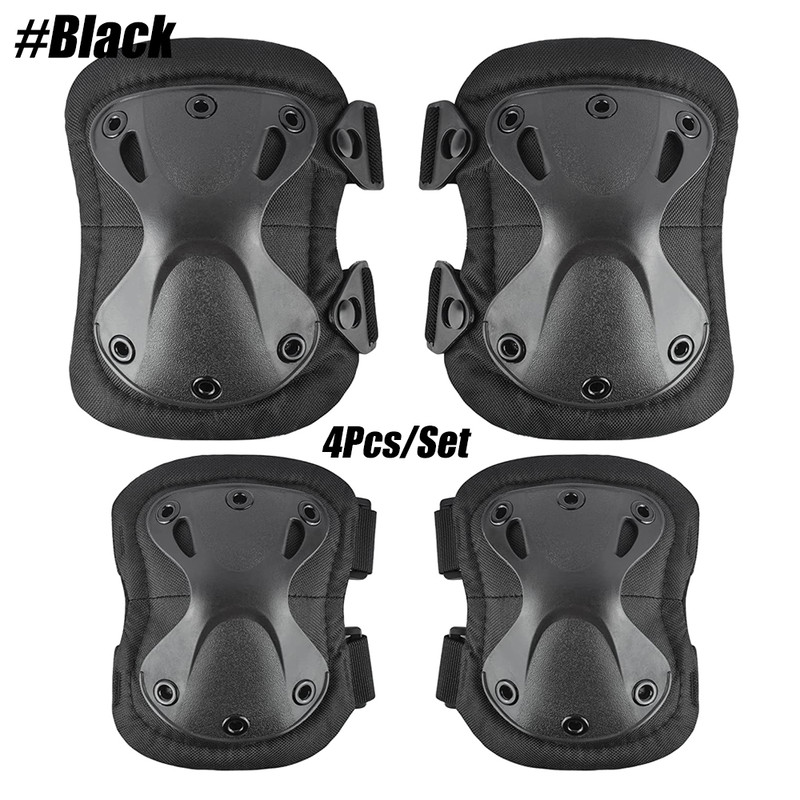 Lightweight Knee & Elbow Pads Set, Military Grade Combat Protection for Airsoft Skateboarding with Adjustable Strap