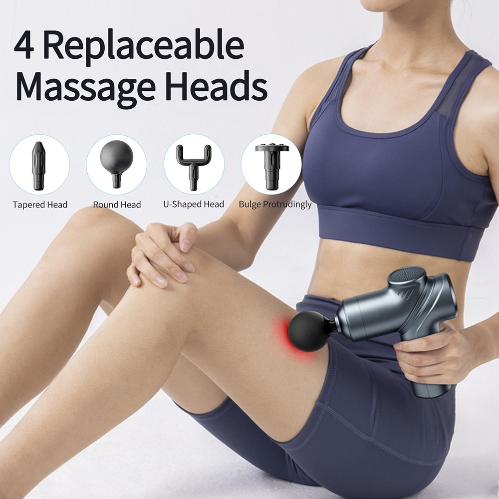 Muscle Percussion Massager for Athletes, Deep Tissue Mini Massage Gun Grey, 6 Speeds & Massage Heads