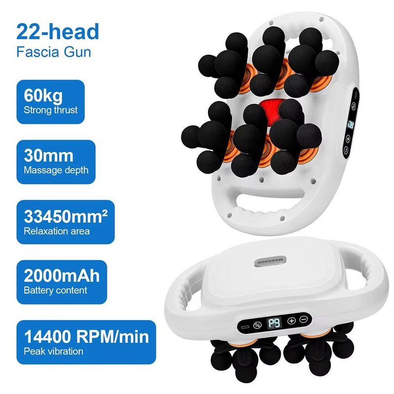 High Frequency Vibration Fascia Gun 22 Heads Muscle Massager For Back Waist Neck Shoulder Body Mass 6