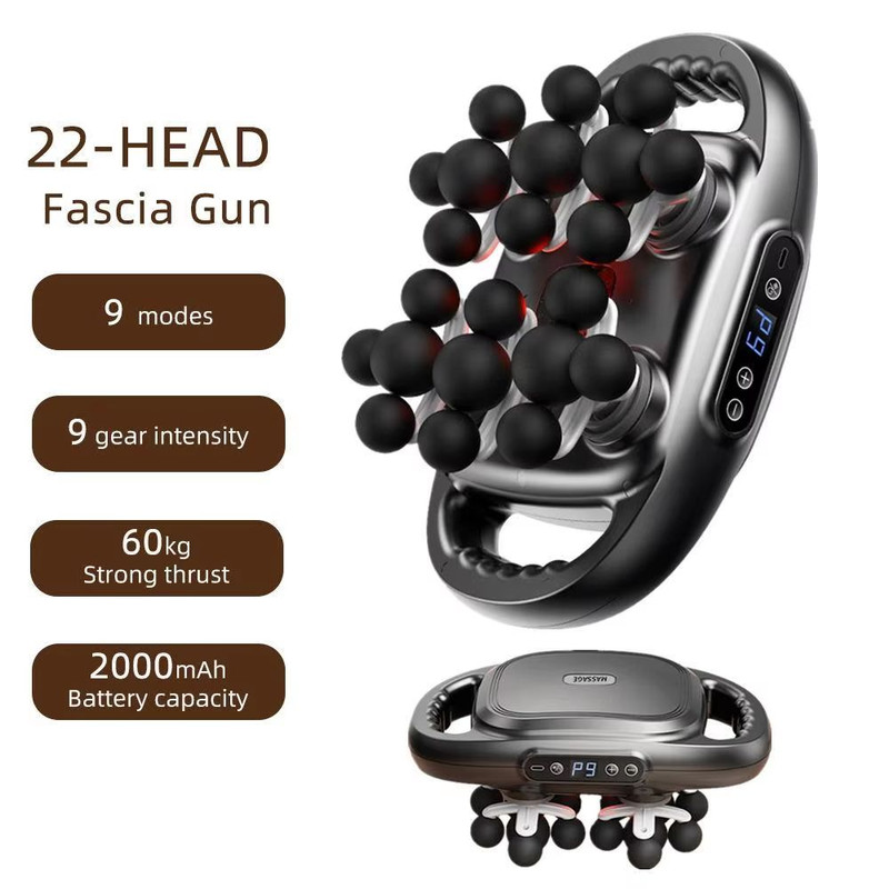 High Frequency Vibration Fascia Gun 22 Heads Muscle Massager For Back Waist Neck Shoulder Body Mass 7