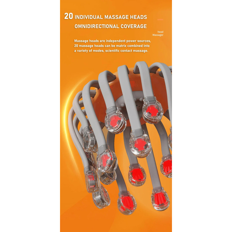 Octopus Scratcher Red Light Vibrator Orange Scalp Massager With 20 Massage Heads For Stress Relief 1