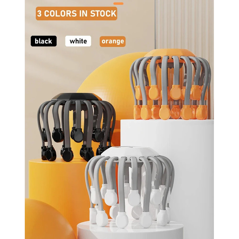 Octopus Scratcher Red Light Vibrator Orange Scalp Massager With 20 Massage Heads For Stress Relief 4