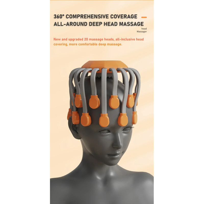 Octopus Scratcher Red Light Vibrator Orange Scalp Massager With 20 Massage Heads For Stress Relief 5