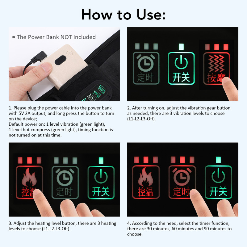 Back Support Belt 3 Levels Red Light Heat Electric Heating Waist Massager With Vibration Hot Compre 4