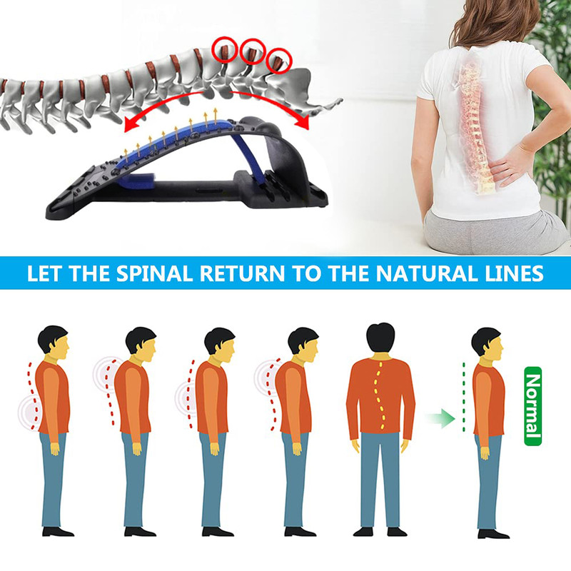 Lower Upper Lumbar Spine Support Pillow Neck, 4-Level Adjustable Back Stretcher, Orthopedic Traction Frame, Fitness