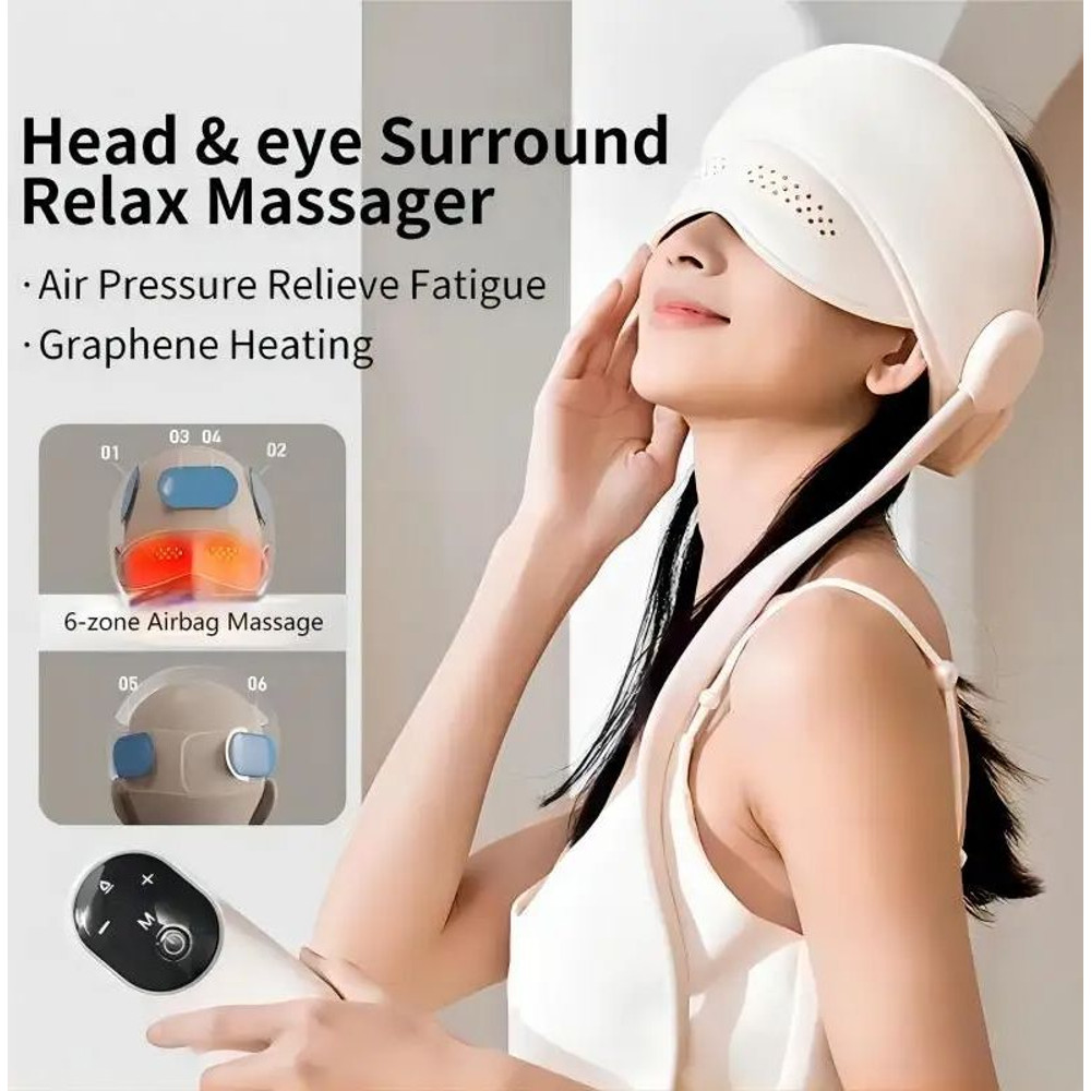 Electric Head Massager, Eye Massager Graphene Heating, Air Pressure, Hot Compress for Relax, Sleep Aid, Stress Relief