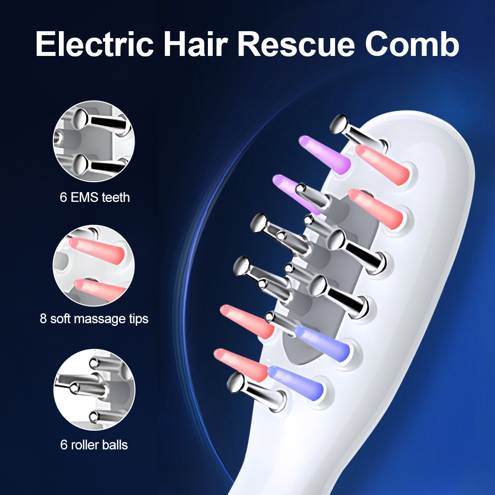LED Colored Light Hair Comb, Micro Current Massage, Electric Hair Conditioner, Hot Compress, Scalp Care, Radio Frequency