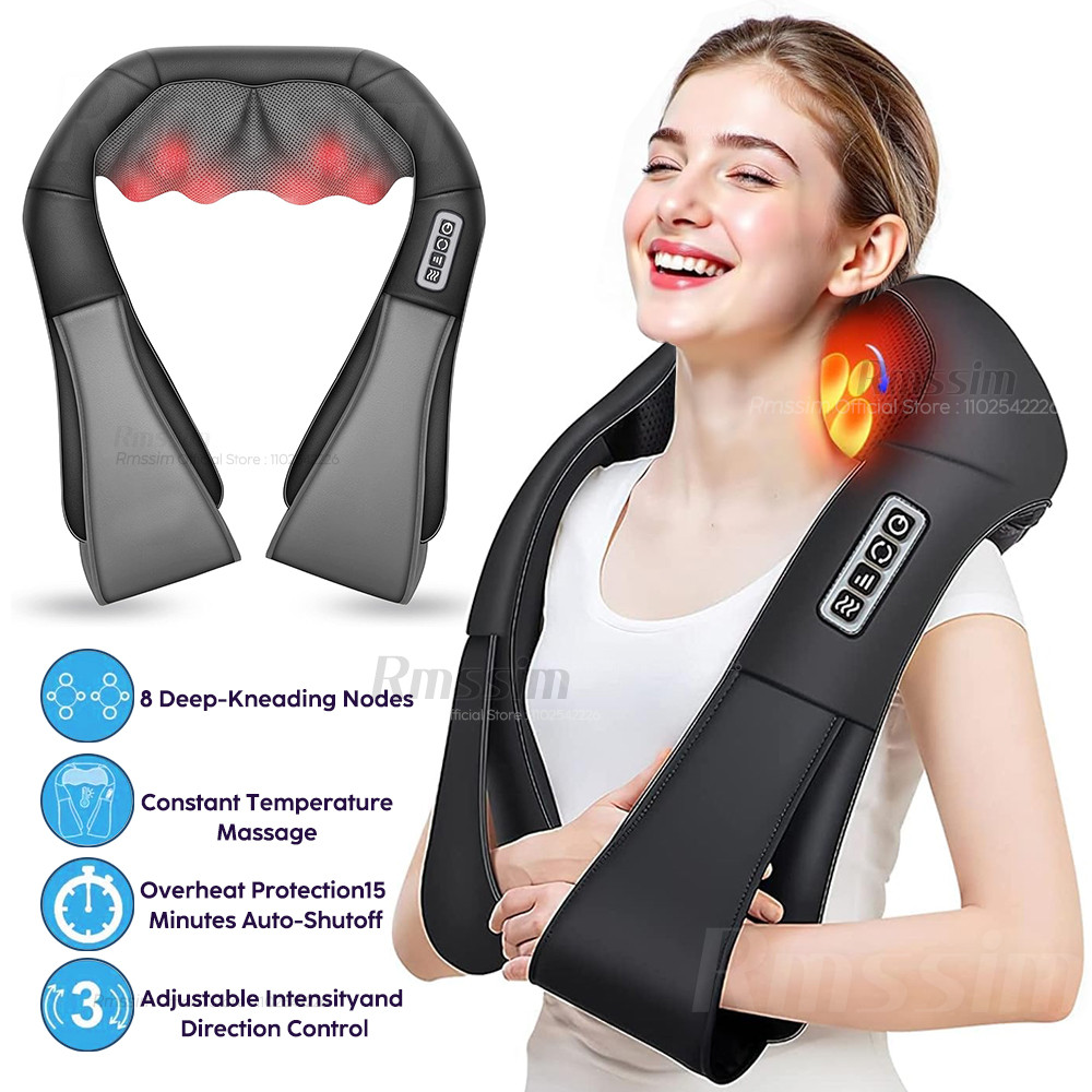 Heated Back Massager for Neck Waist Leg Body, U Shape Deep Kneading Electric Massage Pillow, Shiatsu Neck & Shoulder