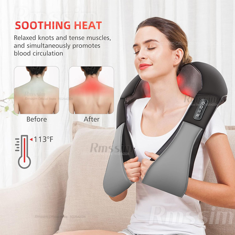 Heated Back Massager for Neck Waist Leg Body, U Shape Deep Kneading Electric Massage Pillow, Shiatsu Neck & Shoulder