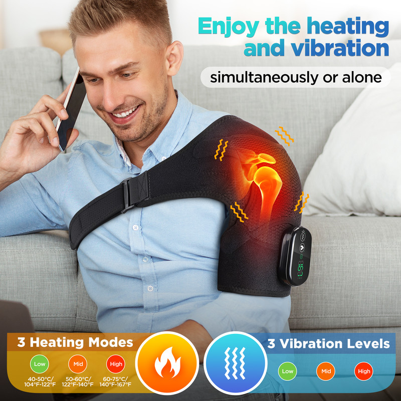 Heated Shoulder Steamer Belt, Smart Vibration Shoulder Massager, Electric Massage Machine with Temp Control